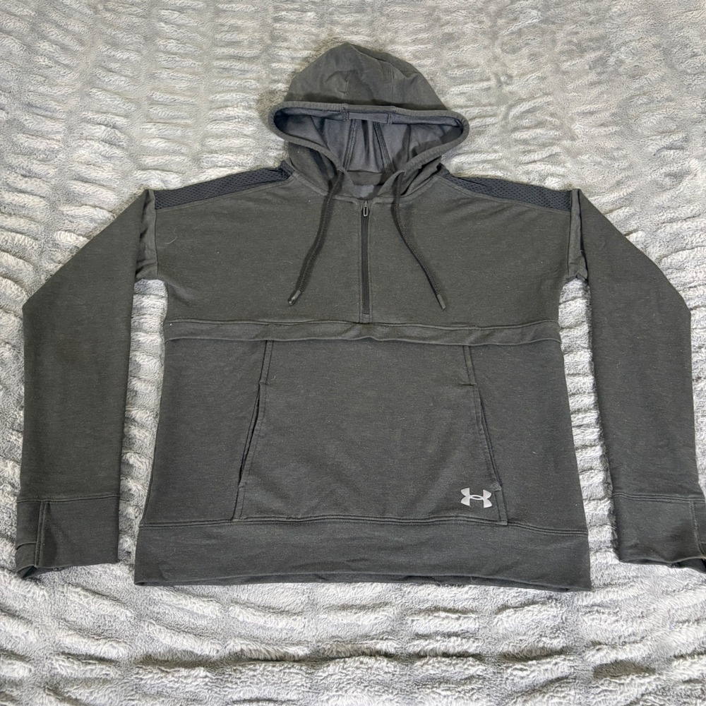 Under Armour Womens Small Gray 1/4 Zip Mesh Panel Hoodie Sweatshirt AT644